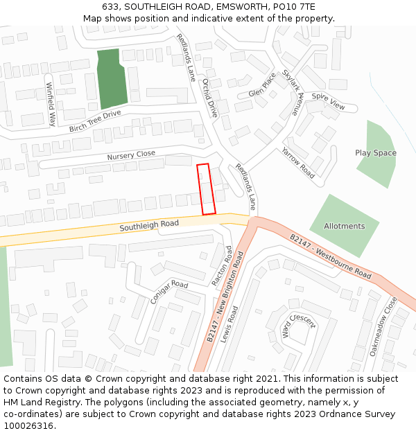 633, SOUTHLEIGH ROAD, EMSWORTH, PO10 7TE: Location map and indicative extent of plot