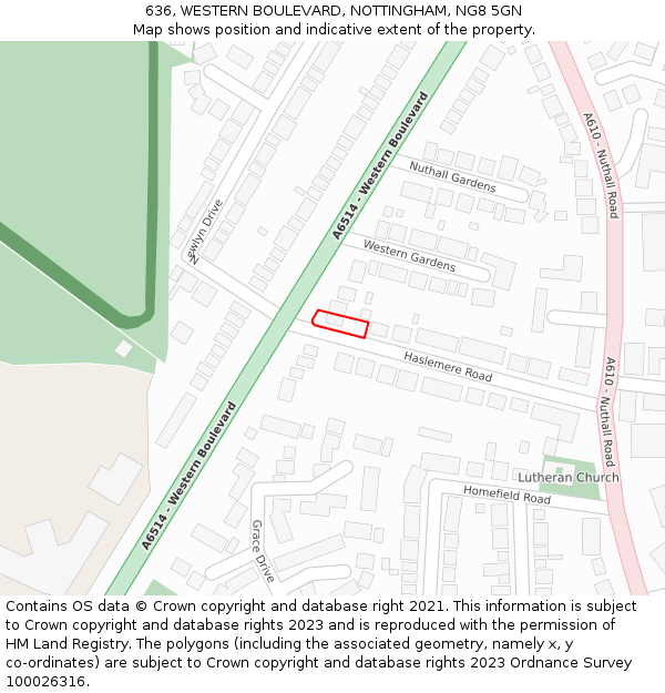 636, WESTERN BOULEVARD, NOTTINGHAM, NG8 5GN: Location map and indicative extent of plot