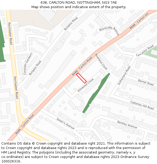638, CARLTON ROAD, NOTTINGHAM, NG3 7AE: Location map and indicative extent of plot