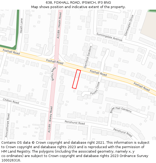 638, FOXHALL ROAD, IPSWICH, IP3 8NG: Location map and indicative extent of plot