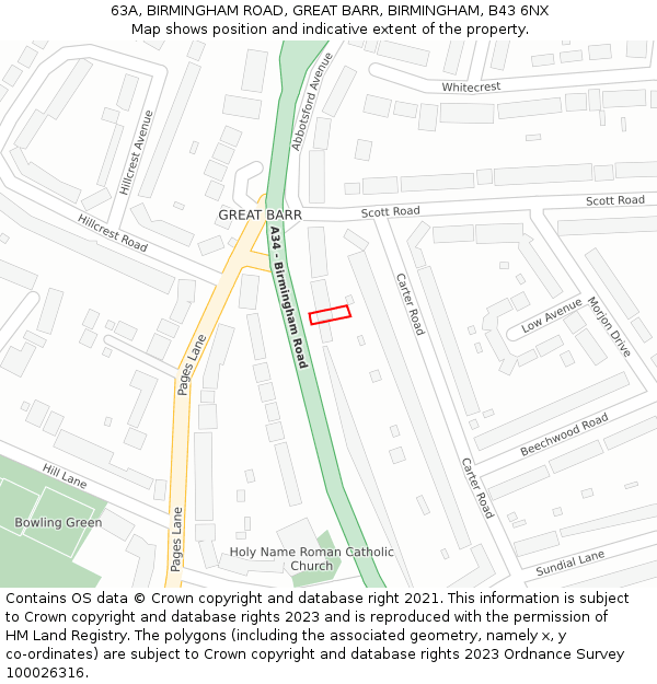 63A, BIRMINGHAM ROAD, GREAT BARR, BIRMINGHAM, B43 6NX: Location map and indicative extent of plot