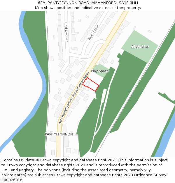 63A, PANTYFFYNNON ROAD, AMMANFORD, SA18 3HH: Location map and indicative extent of plot