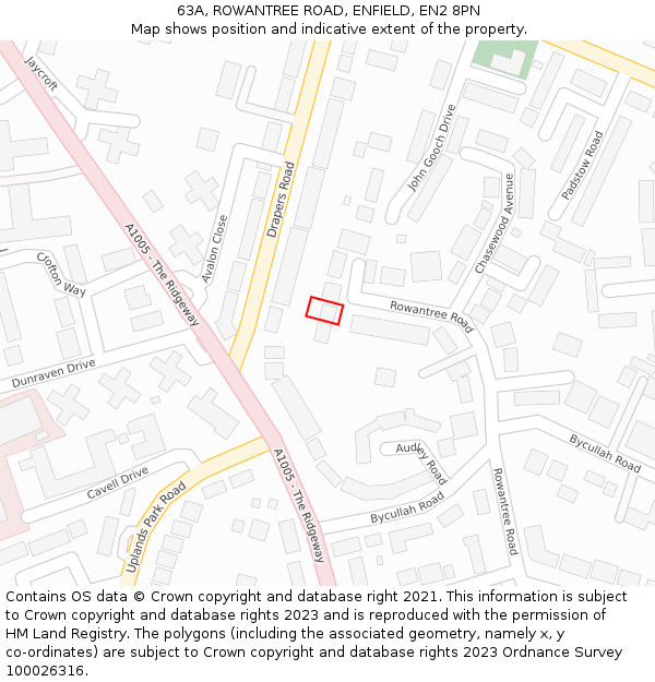 63A, ROWANTREE ROAD, ENFIELD, EN2 8PN: Location map and indicative extent of plot