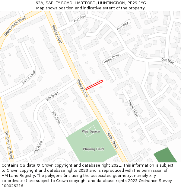 63A, SAPLEY ROAD, HARTFORD, HUNTINGDON, PE29 1YG: Location map and indicative extent of plot
