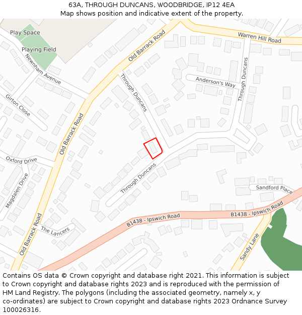 63A, THROUGH DUNCANS, WOODBRIDGE, IP12 4EA: Location map and indicative extent of plot