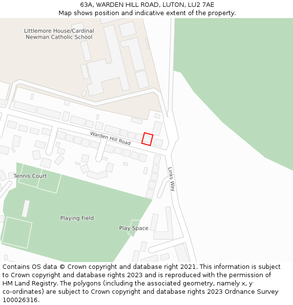 63A, WARDEN HILL ROAD, LUTON, LU2 7AE: Location map and indicative extent of plot