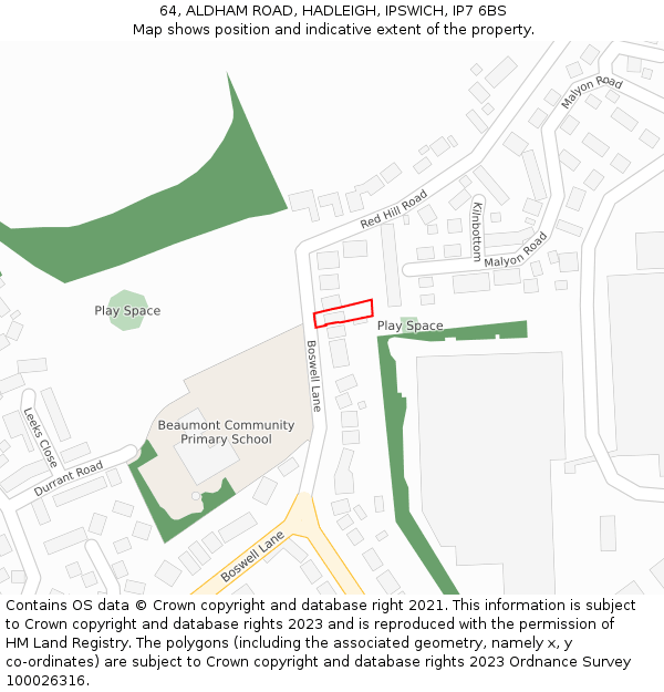 64, ALDHAM ROAD, HADLEIGH, IPSWICH, IP7 6BS: Location map and indicative extent of plot