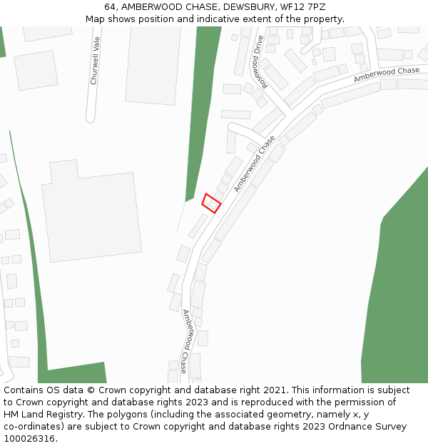 64, AMBERWOOD CHASE, DEWSBURY, WF12 7PZ: Location map and indicative extent of plot