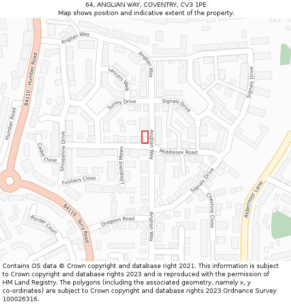 64, ANGLIAN WAY, COVENTRY, CV3 1PE: Location map and indicative extent of plot