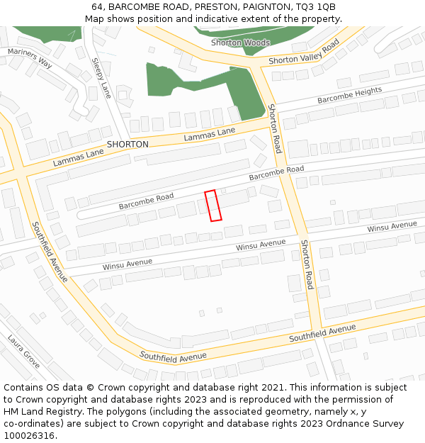 64, BARCOMBE ROAD, PRESTON, PAIGNTON, TQ3 1QB: Location map and indicative extent of plot