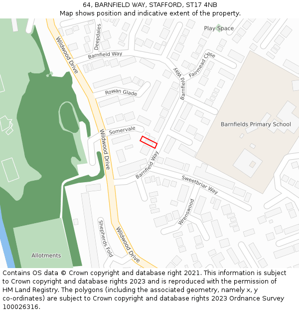 64, BARNFIELD WAY, STAFFORD, ST17 4NB: Location map and indicative extent of plot
