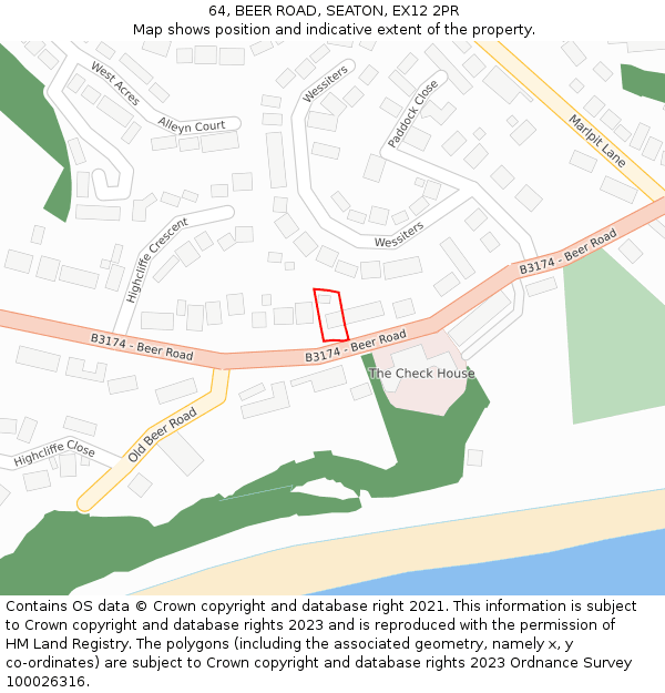 64, BEER ROAD, SEATON, EX12 2PR: Location map and indicative extent of plot