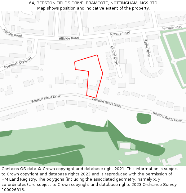 64, BEESTON FIELDS DRIVE, BRAMCOTE, NOTTINGHAM, NG9 3TD: Location map and indicative extent of plot