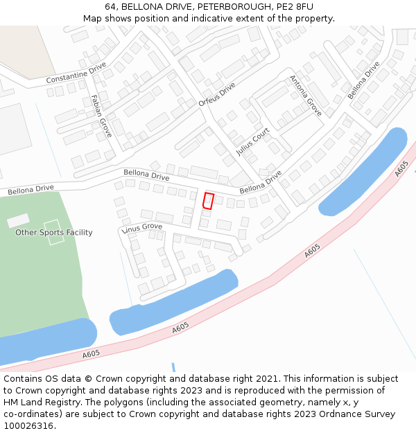 64, BELLONA DRIVE, PETERBOROUGH, PE2 8FU: Location map and indicative extent of plot