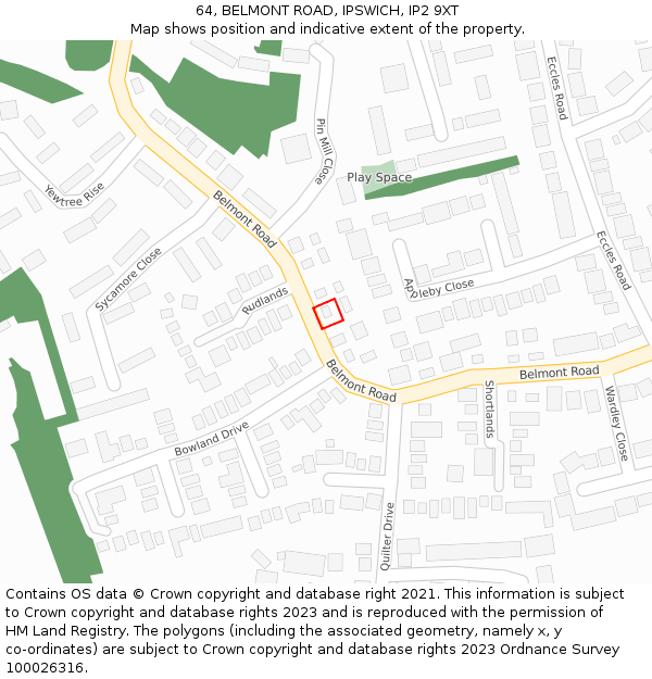 64, BELMONT ROAD, IPSWICH, IP2 9XT: Location map and indicative extent of plot