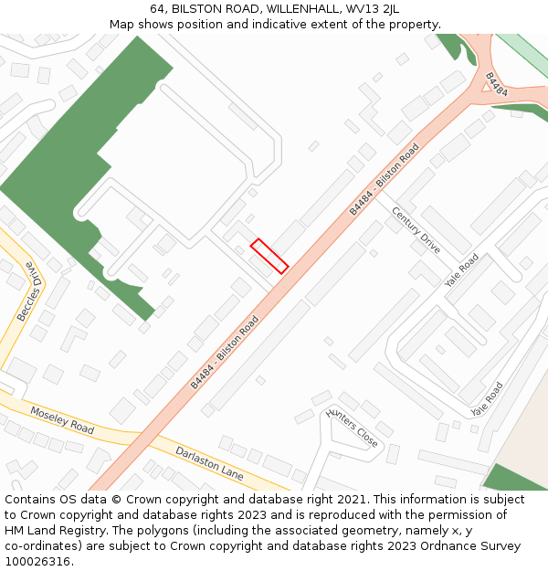 64, BILSTON ROAD, WILLENHALL, WV13 2JL: Location map and indicative extent of plot