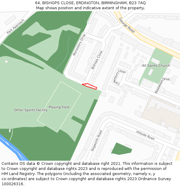 64, BISHOPS CLOSE, ERDINGTON, BIRMINGHAM, B23 7AQ: Location map and indicative extent of plot