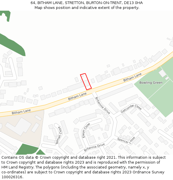 64, BITHAM LANE, STRETTON, BURTON-ON-TRENT, DE13 0HA: Location map and indicative extent of plot