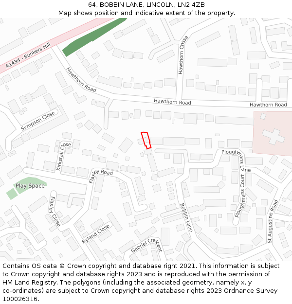 64, BOBBIN LANE, LINCOLN, LN2 4ZB: Location map and indicative extent of plot