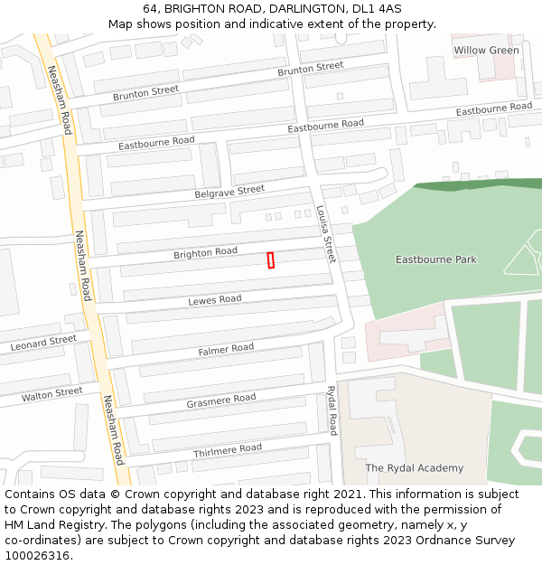 64, BRIGHTON ROAD, DARLINGTON, DL1 4AS: Location map and indicative extent of plot