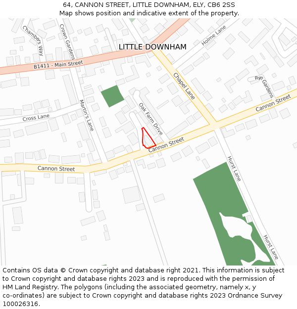 64, CANNON STREET, LITTLE DOWNHAM, ELY, CB6 2SS: Location map and indicative extent of plot