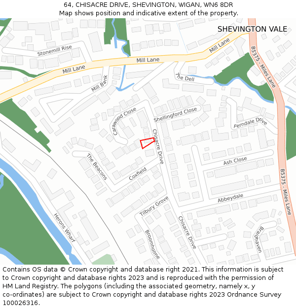 64, CHISACRE DRIVE, SHEVINGTON, WIGAN, WN6 8DR: Location map and indicative extent of plot