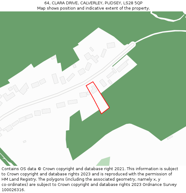 64, CLARA DRIVE, CALVERLEY, PUDSEY, LS28 5QP: Location map and indicative extent of plot