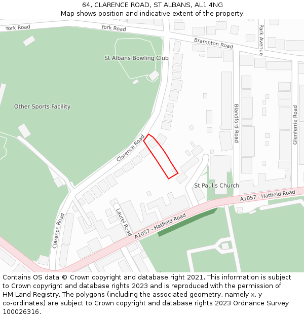 64, CLARENCE ROAD, ST ALBANS, AL1 4NG: Location map and indicative extent of plot