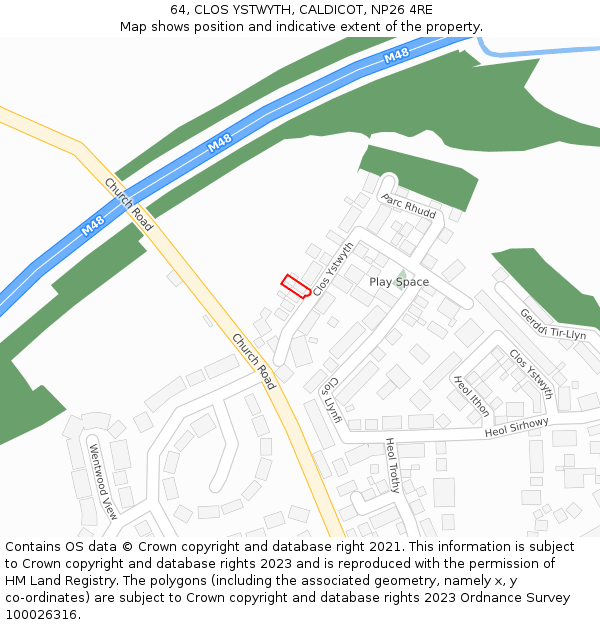 64, CLOS YSTWYTH, CALDICOT, NP26 4RE: Location map and indicative extent of plot