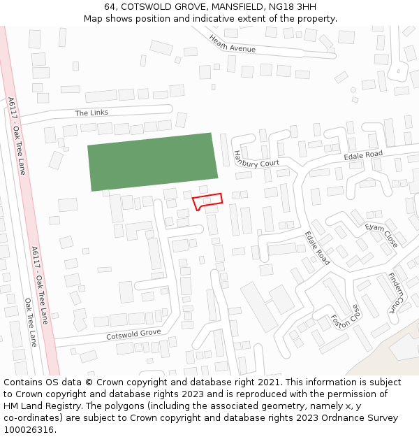 64, COTSWOLD GROVE, MANSFIELD, NG18 3HH: Location map and indicative extent of plot