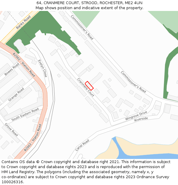 64, CRANMERE COURT, STROOD, ROCHESTER, ME2 4UN: Location map and indicative extent of plot