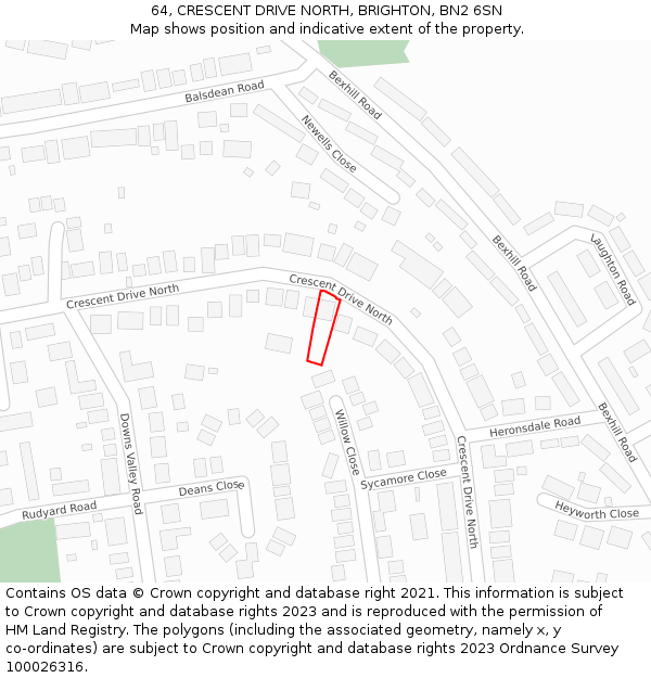 64, CRESCENT DRIVE NORTH, BRIGHTON, BN2 6SN: Location map and indicative extent of plot