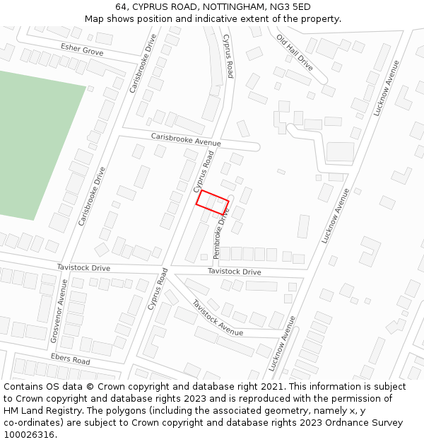 64, CYPRUS ROAD, NOTTINGHAM, NG3 5ED: Location map and indicative extent of plot