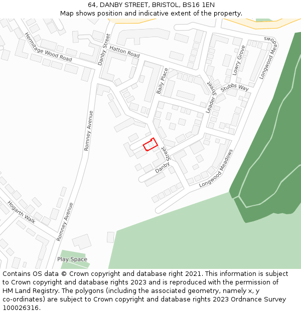 64, DANBY STREET, BRISTOL, BS16 1EN: Location map and indicative extent of plot
