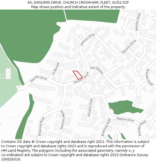 64, DANVERS DRIVE, CHURCH CROOKHAM, FLEET, GU52 0ZF: Location map and indicative extent of plot