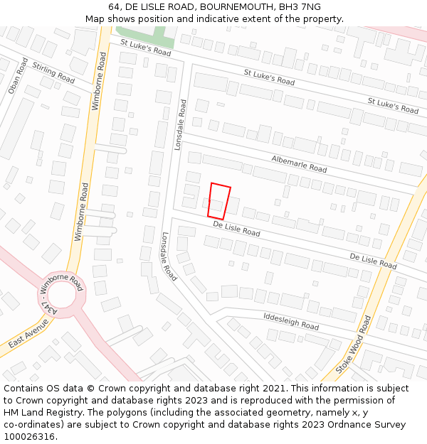 64, DE LISLE ROAD, BOURNEMOUTH, BH3 7NG: Location map and indicative extent of plot