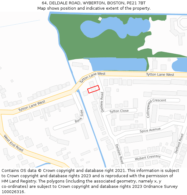 64, DELDALE ROAD, WYBERTON, BOSTON, PE21 7BT: Location map and indicative extent of plot