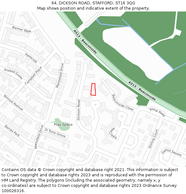 64, DICKSON ROAD, STAFFORD, ST16 3QG: Location map and indicative extent of plot