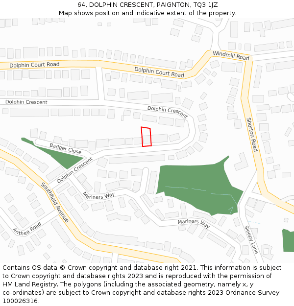 64, DOLPHIN CRESCENT, PAIGNTON, TQ3 1JZ: Location map and indicative extent of plot