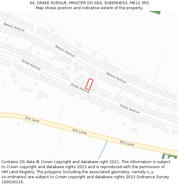64, DRAKE AVENUE, MINSTER ON SEA, SHEERNESS, ME12 3RZ: Location map and indicative extent of plot