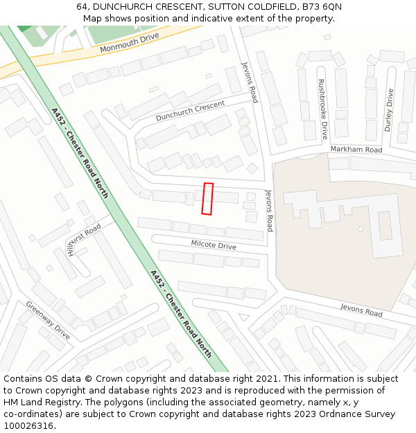 64, DUNCHURCH CRESCENT, SUTTON COLDFIELD, B73 6QN: Location map and indicative extent of plot