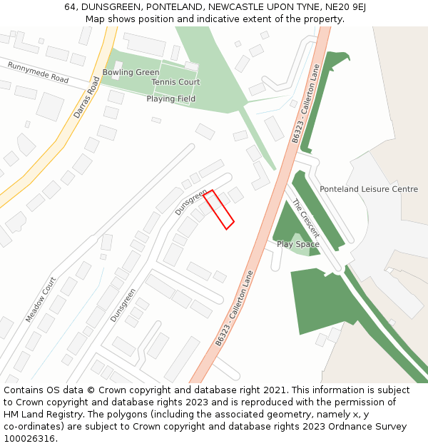64, DUNSGREEN, PONTELAND, NEWCASTLE UPON TYNE, NE20 9EJ: Location map and indicative extent of plot