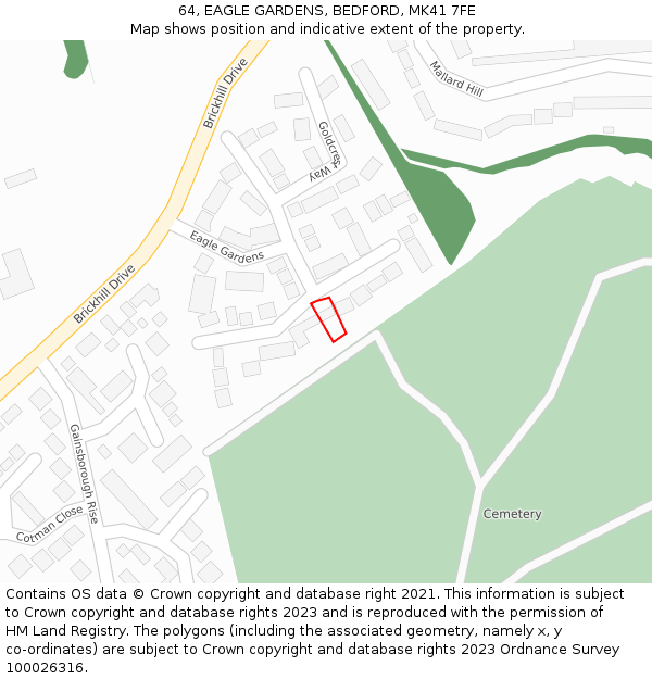 64, EAGLE GARDENS, BEDFORD, MK41 7FE: Location map and indicative extent of plot