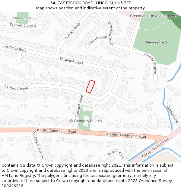 64, EASTBROOK ROAD, LINCOLN, LN6 7EP: Location map and indicative extent of plot
