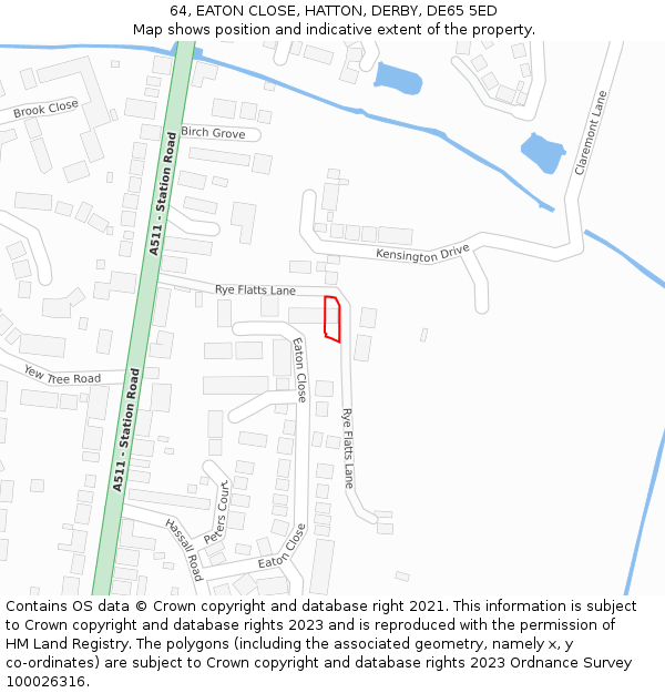 64, EATON CLOSE, HATTON, DERBY, DE65 5ED: Location map and indicative extent of plot