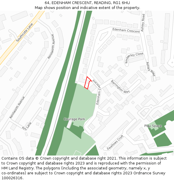 64, EDENHAM CRESCENT, READING, RG1 6HU: Location map and indicative extent of plot