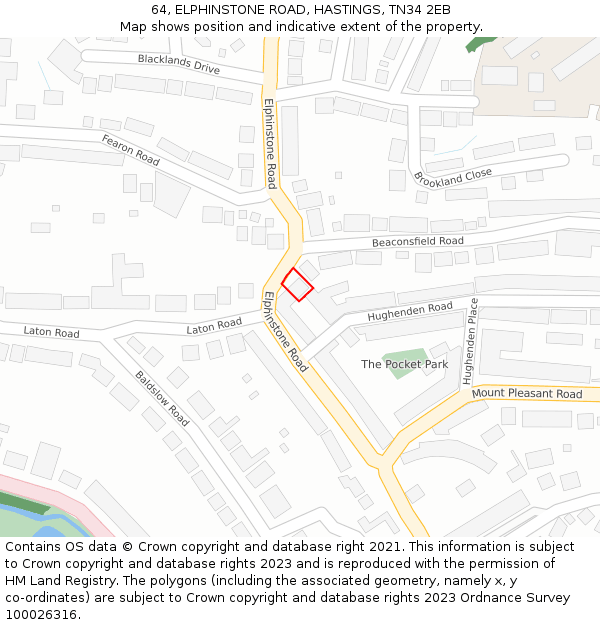 64, ELPHINSTONE ROAD, HASTINGS, TN34 2EB: Location map and indicative extent of plot