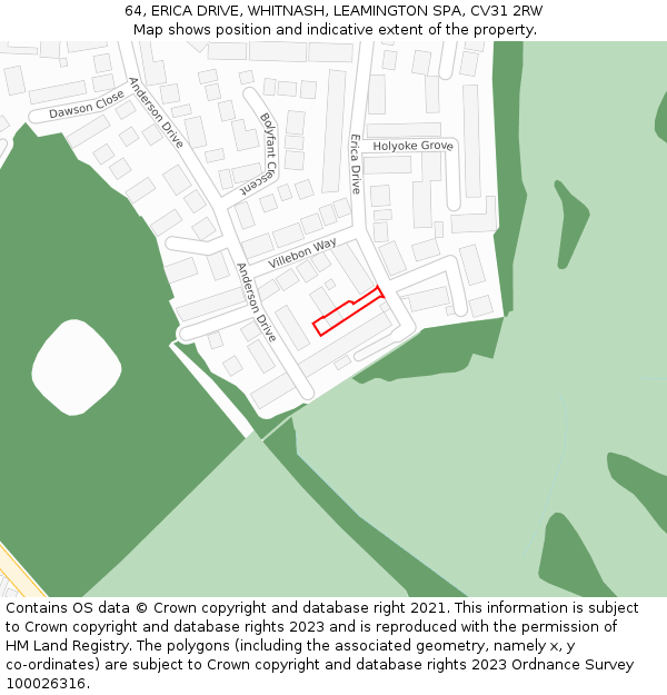 64, ERICA DRIVE, WHITNASH, LEAMINGTON SPA, CV31 2RW: Location map and indicative extent of plot