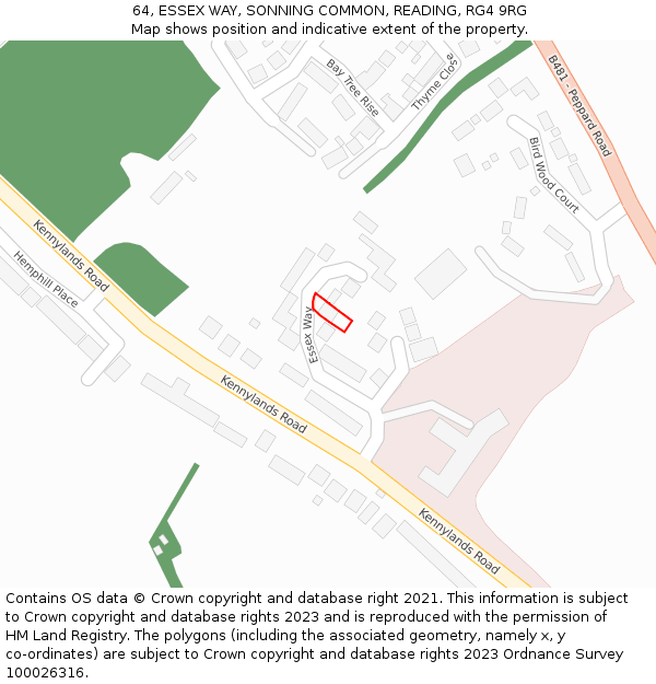 64, ESSEX WAY, SONNING COMMON, READING, RG4 9RG: Location map and indicative extent of plot