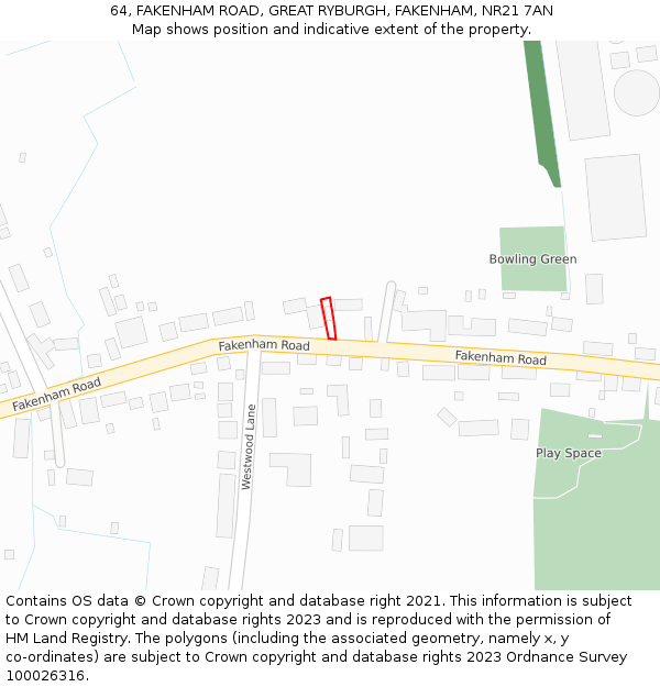 64, FAKENHAM ROAD, GREAT RYBURGH, FAKENHAM, NR21 7AN: Location map and indicative extent of plot